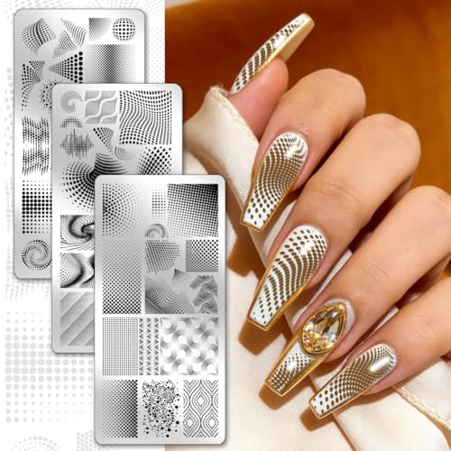 PH PandaHall 3pcs Dot Texture Nail Stamping PlatesDotted Stripe Nails Image Plates French Tip Nail Art Templates Geometric Nails Art Stamper for Women Manicures Salon DIY Design Printing - style: Dot Texture