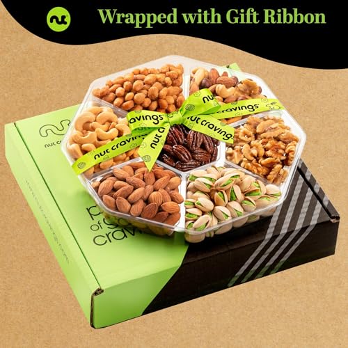 NUT CRAVINGS Gourmet Collection - Easter Treats (7 Piece Assortment) | Candies & Dried Fruit Nuts Gift Basket with Happy Easter Ribbon, Candy Filled Egg, Food Assortments + Bunny - style: 1. Deluxe Easter Ribbon - (7 Piece Assortment)