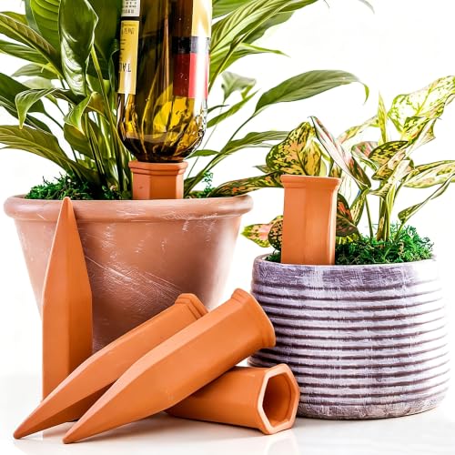 6 Pack Large Terracotta Plant Watering Spikes, Automatic Plant Waterer | Automatic Plant Waterer Outdoor&Indoor Use, Vacation Clay Watering Devices System, Slow Release Self Watering Planter Insert - color: Classic Triangles Set (Pack of 6)