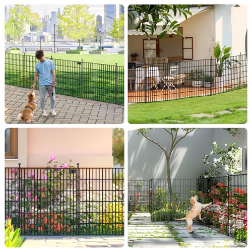 Toolterritary 10 Panels No Dig Garden Fence with Gate, 32 in(H) X24.2 ft(L) Metal Fence Panels, Thickened Rustproof Garden Fencing, Animal Barrier Fence for Dogs, Rabbits, and Patio - size: 32 in(H)×29in(L)