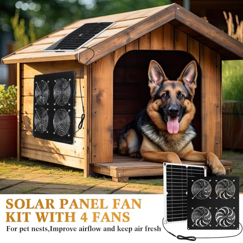 Rossesay 2 Set Solar Panel Fan Kit with 4 Fans 12w USB Weatherproof Solar Exhaust Fan Outdoor Solar Greenhouse Fan Portable Chicken Coop Fan, Metal Shell for Sheds, Attic, Pet Houses, Window Exhaust