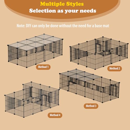 22 Panels Small Animal Playpen, Pet Playpen with Doors & Waterproof Mat | Metal Wire Yard Fence for Rabbits, Guinea Pigs, Hamsters, Chicken, Hedgehogs, Indoor Outdoor C&C Cage Black