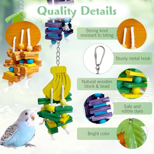 Hamiledyi Natural Wood Block Bird Cage Toys Parrot Chewing Toy Orange&Apple& Banana&Grapes Shaped Hanging Foraging Toy for Small&Medium Birds Parakeets Cockatiels,4pcs - style: A