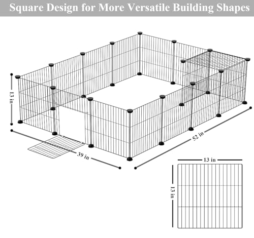 LANGXUN 16pcs Small Animal Pet Playpen with Door & Waterproof Mat, Rabbit Guinea Pig Cage, Puppy Kitten Playpen | Indoor & Outdoor Portable Metal Wire Yard Fence 13x13in - style: 16pcs Square Panels (13'' x 13")
