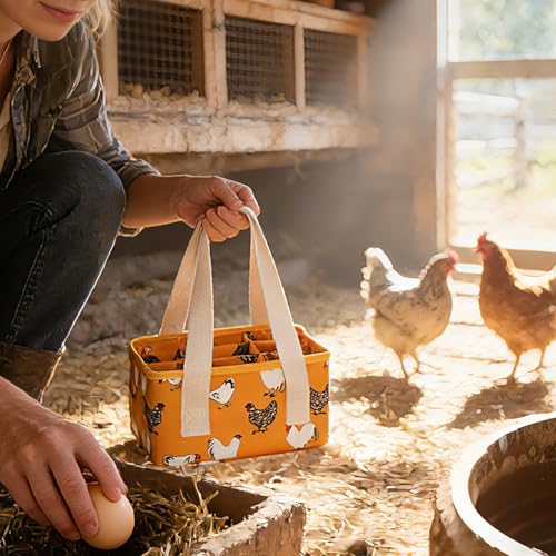 Eggs Collecting Basket, Durable Canvas Egg Basket with Plastic Board, 9-Pouch Chicken Egg Holder Bag for Gathering Fresh Eggs, Egg Gathering Basket and Multipurpose Chicken Holder Bag (Yellow)
