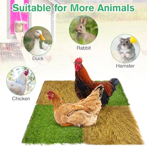 Hamiledyi 6 Pcs Chicken Nesting Pads Artificial Grass Rug Carpet Synthetic Turf Mat 12"x12" Washable Chicken Coop Bedding Laying Garden Lawn Indoor/Outdoor Bedding for Chicken Hen(Green and Brown) - size: 3pcs Green and 3pcs Brown