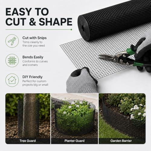 GoldPeak Black Vinyl Coated Hardware Cloth 1/2 inch 60 in x 100 Ft 19-Gauge | Chicken Wire Fence Roll Garden Fence Mesh Wire Fencing Welded Wire Fencing Garden Fencing Chicken Coop Wire - size: 1/2 inch 60''x100'