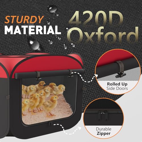 Chicken Brooder with Cover - Dual Door Collapsible Large Brooder Box for Chicks Starter Kit, Sturdy Baby Chicken Coop Chick Enclosure Tent, Chick Brooder Pen for Chick, Duck and Quail - color: Red - Chicken Brooder Playpen
