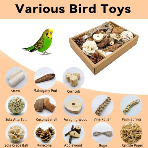 Bird Foraging Toys Parrot Chew Shredding Toy Parakeet Cage Accessories | Natural,Box Packaging,Cockatiel Toys,for Parakeets Cockatiels Conures Lovebirds,Helps Reduce Stress & Cage Boredom - color: Natural