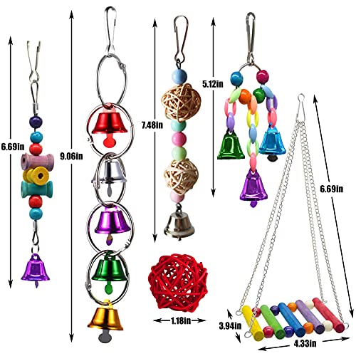 Hamiledyi Bird Parrot Swing Chewing Toy Set 15PCS Wooden Hanging Bell with Hammock Climbing Ladders Colorful Pet Birds Cage Toys for Small Parakeet Cockatiel Finches Conures Budgie Macaws Love Birds