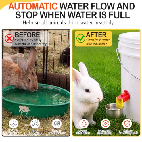 8 Pack Heavy Duty Auto Fill Metal Chicken Waterer Cups, Stainless Steel Freeze Leak Proof Poultry Rabbit Watering System Fits 5 Gallon Bucket and 3/8'' Hole Saw(Round Style) - style: Round Style