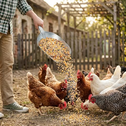 Cididu 2 Pack Large Metal Feed Scoop for Livestock, 33.8 Oz Grain Scoop for Horse, Cattle, Chicken, Heavy Duty Shovels with Hollow Handle for Grain, Fire Pit, Garden, Outdoor Firewood, Dry Goods