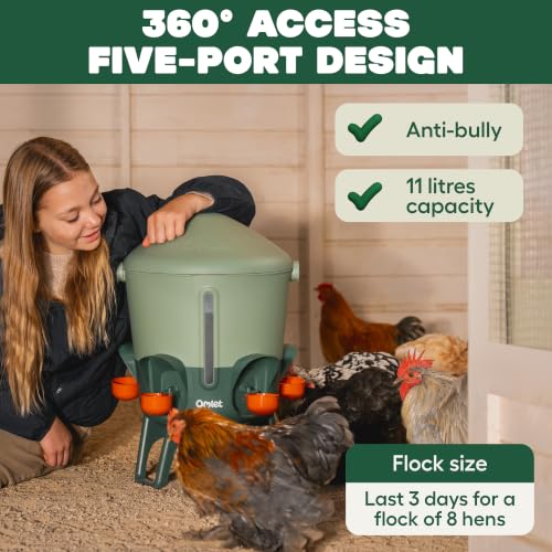 Omlet Insulated Chicken Waterer, 3 Gallon | Automatic Poultry Water Dispenser with 5 Cups & Nipples Included | BPA-Free | Anti-Roost Lid | Sage Green - color: Sage Green, size: 3 Gallon