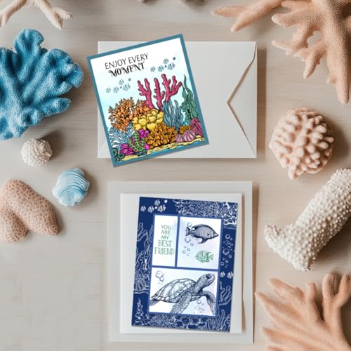 CHGCRAFT 4 Pcs Ocean Theme Pattern Clear Stamps Turtle and Octopus Silicone Stamp Seal for DIY Scrapbooking and Card Making Paper Craft Decor 6.3 × 4.3 Inch - style: Ocean Theme