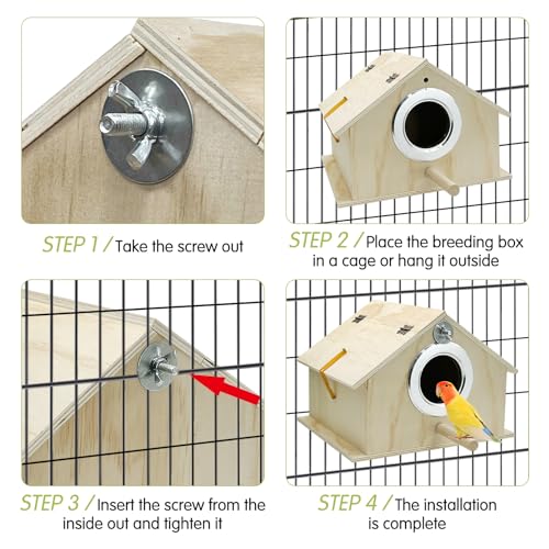 kathson Parakeet Nest Box Bird Nesting House Parrot Breeding Mating Box for Lovebirds Cockatiel Budgie Finch (10.1''x8.5''x7.3'')