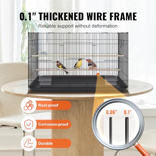 VEVOR 30 Inch Flight Bird Cage, Stackable Bird Cage Parakeet Cage with Slide-Out Tray and Handle, Small Parrots Birdcage for Cockatiels Budgies Conure Macaw Finch Lovebirds Canaries Pigeons - color: Black