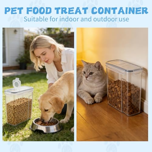 2 Pack Dog Food Storage Container Airtight - 5-7Lbs Pet Dog Cat Food Container with Lid, Scoop and Measuring Cup, Clear Plastic Dry Food Storage Bin for Dogs, Cats, Bird, Rice