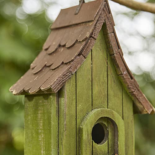 Glitzhome Birdhouses for Outdoors, Green Hand Painted Garden Wooden Bird House with Single Roof Hanging Bird House for Outside - color: Green