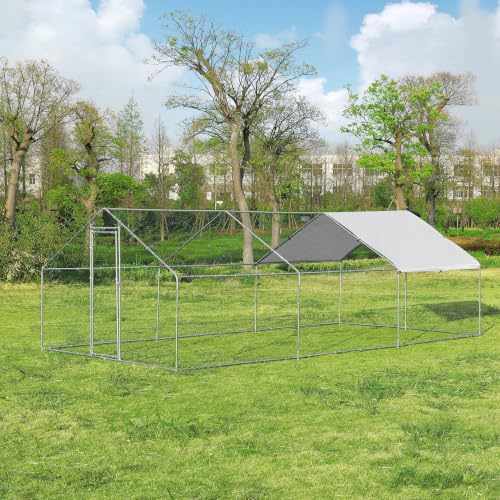 Large Metal Chicken Coop Round Top Upgrade Tri-Supporting Wire Mesh Chicken Run,Chicken Pen with Water-Resident and Anti-UV Cover,Duck Rabbit House Outdoor (19.5'L x 9'W x 6.5'H) - size: 234.0"L x 108.0"W x 78.0"H