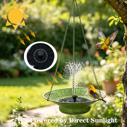 12.6" Hanging Solar Bird Bath Metal for Outside Green | Hanging Bird Bath with Solar Fountain, Hanging Birdbath Bubbler for Outdoors Backyard Patio Garden Decor - color: Green