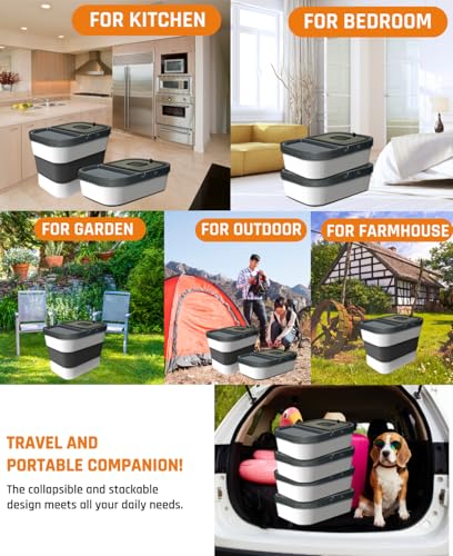 HOYTAMDAR 35lbs Collapsible Dog Food Storage Container,Rolling Wheels | Dog Food Container with Airtight Lid,Pet Food Storage Container with Scoop,2L Small Dry Food Pail For Dog Cat Bird Seed - color: Grey-35lbs