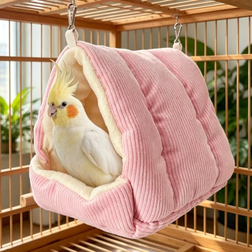 Bird Nest, Winter Warm Bird House and Bird Bed for Cage with Soft Plush Hanging Hammock & Hut Tent, Hideaway Sleeping Nest for Budgies, Parakeets, Cockatiels (Rose) - color: Rose