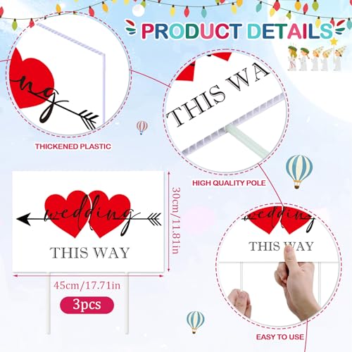 Rngmsi 3PCS Wedding This Way Sign, 17” X 11” Inch Double Sided Wedding Direction Arrow Signs with 6 Metal Stakes for Wed Ceremony and Reception Indoor Outdoor Decor - color: Wedding