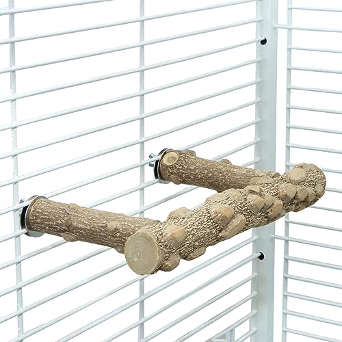 Bird Perch Stand,Natural Wood Cage Gym Toy Branch for Small Large Parrot | 100% Natural pepper wood, no chemical odor, non-slip grip, fits parakeets cockatiels conures African greys, easy install