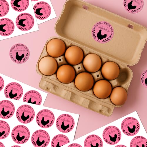 320 Pcs Farm Fresh Eggs Carton Labels, Pink Round Egg Handling Stickers Fresh Laid on Stickers PET Adhesive Egg Packaging Sticker for Box Container Carton Farm Supplies - color: Fresh Eggs Collected on