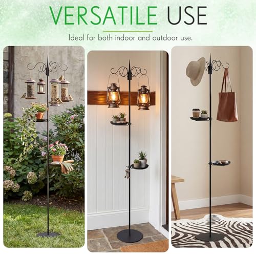 1 Set Upgraded 75.9" Shepherds Hook for Bird Feeder, Hanging Plant Wind Chime Stand, Metal Adjustable Standing Pole Holder for Indoor Outdoor, with 2 Rack & Weight Bag (4 Hooks) - style: 4 Hooks