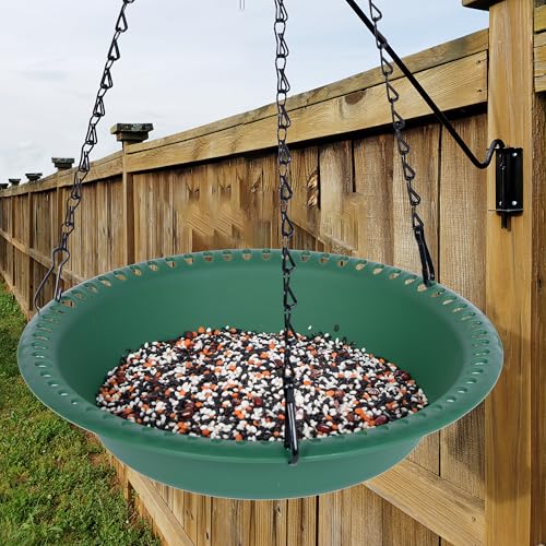 Hanging Bird Feeder Tray with Drainage Holes for Outside, Rugged Recycled Plastic Wild Bird Feeding Station (10 inch, Green) - color: Green, size: 10 inch