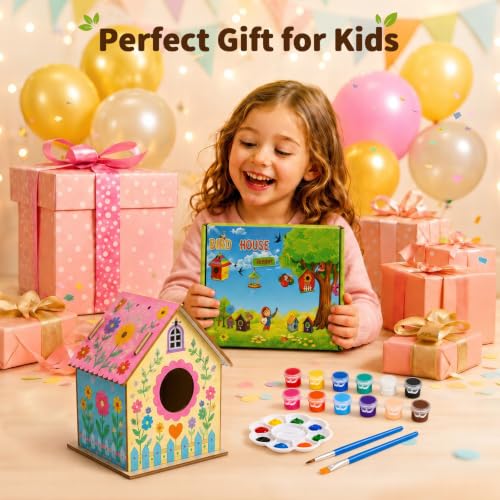 BELEEV 2 Pack Bird House Wind Chime Kit for Kids, DIY Birdhouse Kits to Build & Paint, Include Paints & Brushes, Wooden Arts and Crafts Gift for Children Boys Girls Ages 4-12 - color: 2 Pack Bird House