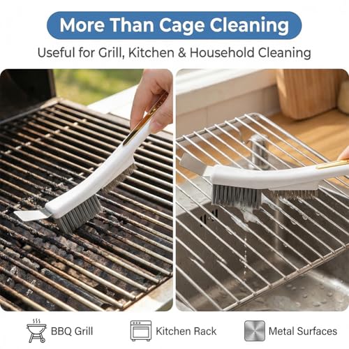 Bird Cage Cleaning Brush Kit, Bird Poop Remover Cleaning Tools Accessories for Small,Medium,Large,Tall, 4-Piece Multi Function Bird Perch Set, Includes Perch Brush, Mesh Brush and 3-in-1 Wire Brush