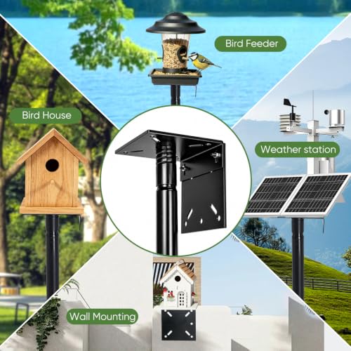 95 Inch Squirrel Proof Bird Feeder Pole, Heavy Duty 1-Inch Diameter Bird House Pole with Squirrel Baffle,2 Shepherd Hooks & Dual Mounting Plates for Smart Bird Feeders, Birdhouses and Weather Stations - size: 95Inch -With baffle-1