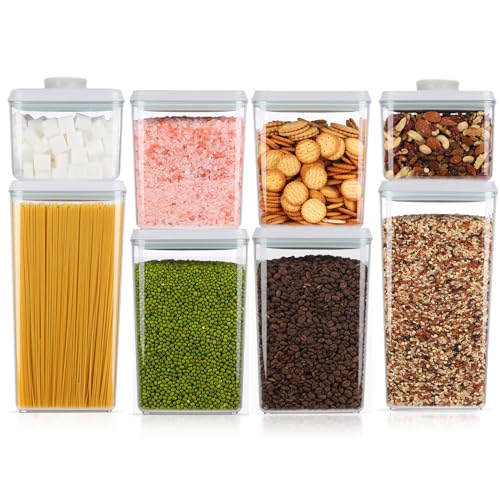 Melovom 8 Pcs Pop Food Storage Containers Airtight Food Storage Containers Set with Lids Kitchen Pantry Organization and Storage, 3.4Qt, 2.8Qt, 2.1Qt, 1.2Qt - color: gray, 8 Pcs