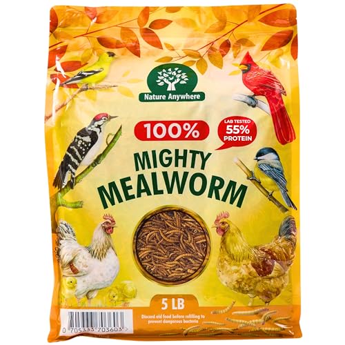 Nature Anywhere Mighty Mealworm | meal worms for wild birds and laying hens, about 52% protein, SGS lab tested, single ingredient, no fillers, resealable