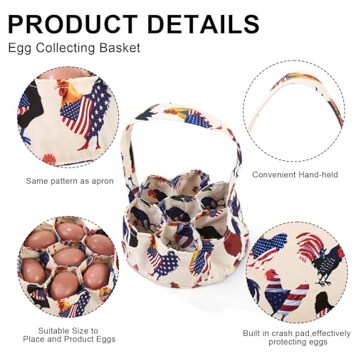 Egg Collecting Apron and Basket, 12 Pouches Chicken Egg Apron, 7 Pouches Chicken Eggs Basket, Collector Chicken Eggs - color: Flag Chicken, Full-body