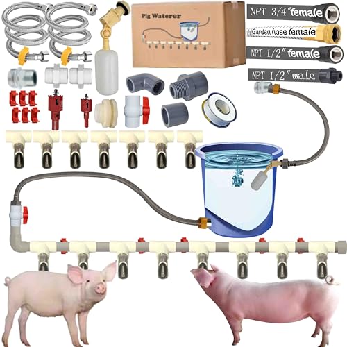 Complete Set Pipeline Stainless Steel Pig Waterer System,Pig Waterer Nipples with Water Tank Connector,Automatic Pig Nipple Water Drinker,Pig Nozzle Nipple Drinker,Pig Water Nipple for Hog Piglet Goat