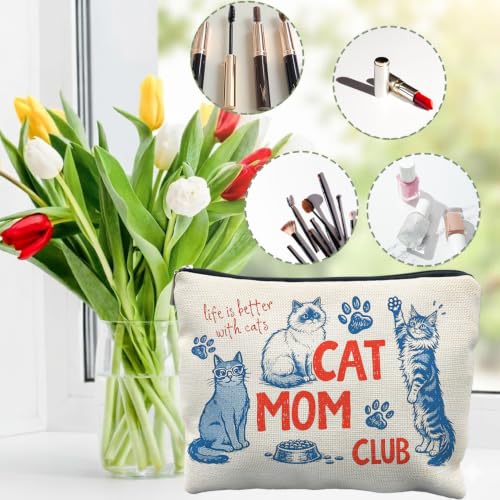 Cat Mom Gifts Canvas Makeup Bag for Women | Cat Lover Owner Gifts, Funny Cat Canvas Cosmetic Bag Beach Bags Travel Toiletry Zipper Pouch Storage Organizer - color: CAT MOM