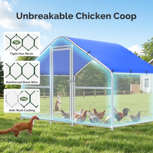 Sino Luban Large Metal Chicken Coop Run for 10 Chickens/Ducks, Chicken Runs for Yard with Waterproof Cover, Chicken Enclosure Chicken Pen Outdoor, Walk-in Poultry Cage (Upgrade Wall Support Brace)
