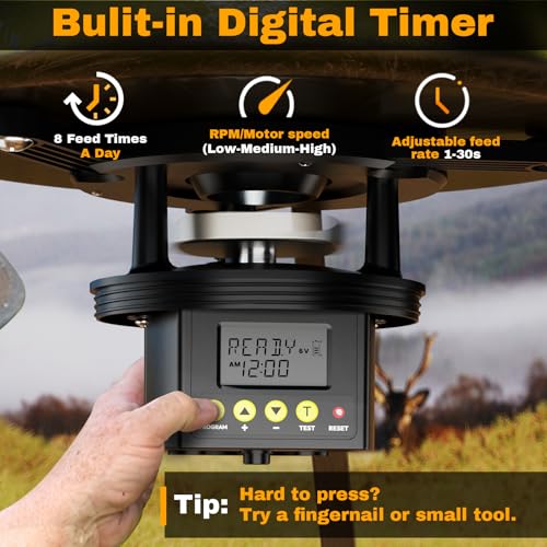 Deer Feeder Kit, 6V Feeder Kit, Feeder Motor & Timer Kit, Small-Size Game Feeder/Chicken Feeder, Sturdy Hunting Feeder Kit with Spinner/Digital Timer/Adjustable Arms/Batteries Slot/Solar Panel Port