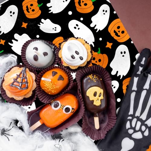 JarThenaAMCS 150Pcs Halloween Wax Paper Pumpkin Boo Ghost Deli Paper Black Sandwich Wrap Paper Tissue Waterproof Oil-Proof Picnic Liners for Party Kitchen Supplies, 9.8 x 8.3 Inch - color: Halloween Pumpkin Ghost