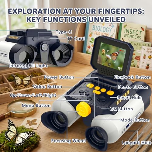 Kids Binoculars with Night Vision Camera, 10X Zoom Digital Adventures Telescope with 2.4" IPS Screen, Nature Explorer STEM Toys for Bird Watching Camping, Gifts for Boys Girls Age 4-12 - White - color: Cream