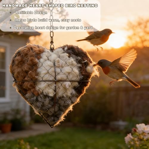 Handmade Fiber Bird Nesting Heart, Alpaca Bird Nesting Material Holder, Hummingbird Houses Nest Boxes,Garden Art Birdhouse Outside Gifts for Birds Lovers
