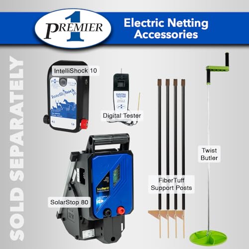 Premier 1 PoultryNet® Plus, Electric Fence for Chickens – 42"H x 100'L | White/black, double spike. Posts every 6.8 ft to reduce sag. For chickens, ducks & geese. Energizer sold separately. - style: White/Black