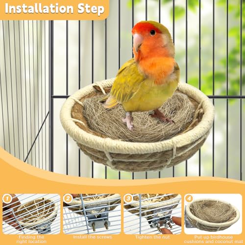 kathson Hemp Rope Weave Bird Breeding Nest Bed for Parakeet Cockatiel Canary Lovebird and Small Parrot Cage Hatching Nesting Box（Beige） - size: Beige
