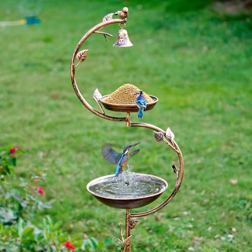HOUYANG 44" H Cast Iron Bird Baths for Outdoors with Metal Bird Feeder,Vintage Metal Bird Bath Bowl Garden Lawn Yard Decorations - color: Birdbaths-B