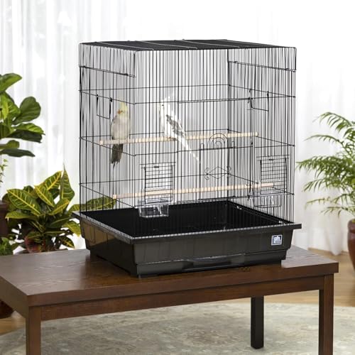 HomeStock Square Roof Bird Cage - Durable Metal Bird Habitat with Spacious Interior White - color: White