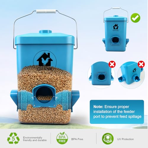 Chick Feeder 3 Gallon/26 LB Automatic Feeder Gamefowl Supplies with 3 Nipples Hanging/Standing Design for Backyard Coop & Small Farm Brooder Hens Ducks and Poultry