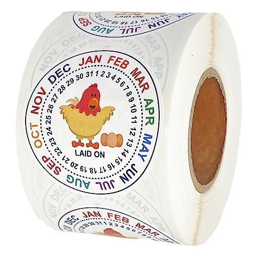Eggs Laid On Date Stickers | Farm Fresh Eggs Carton Labels | 500 PCS/Roll | 2" Round Egg Date Packaging Stickers | Egg Stamps for Fresh Eggs | Egg Stamps for Fresh Eggs
